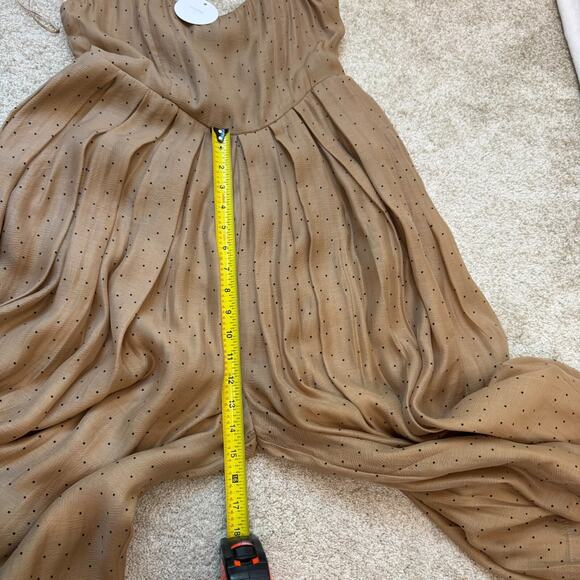 En Crème Polka Dot Shoulder Tie Pleated Wide Leg Jumpsuit: Light Brown / M - Picture 13 of 16